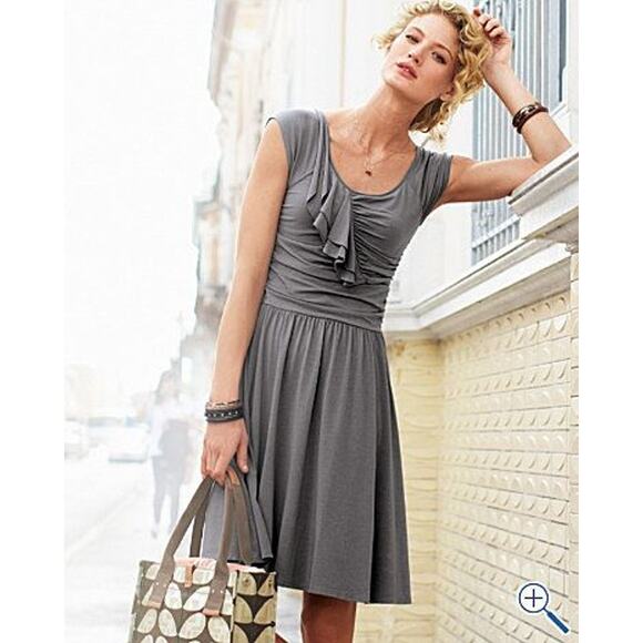 Garnet Hill Grey Knit Piazza Cap Sleeve Ruffle Ruched Dress Small - Picture 9 of 9